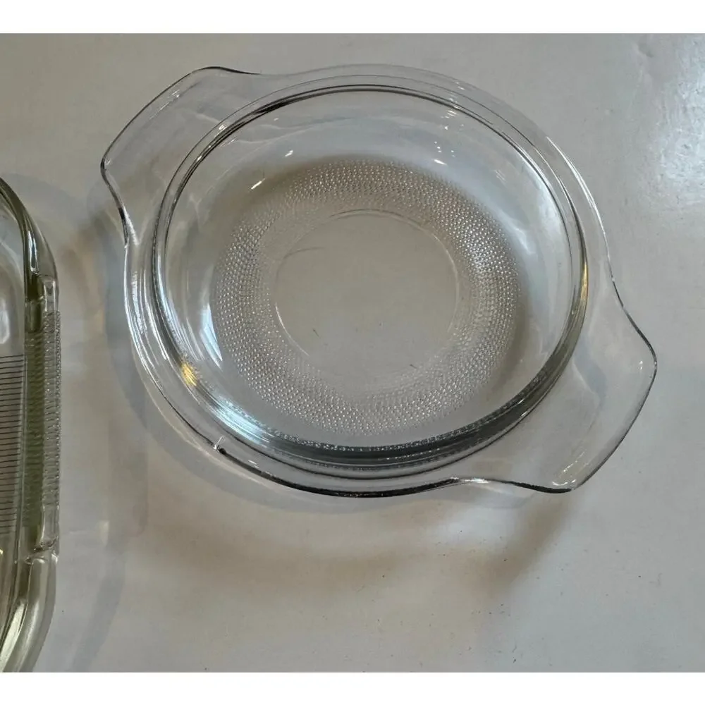 2 Vtg Glass Dishes 2 Compartment Serving Tray/Small Round Dish